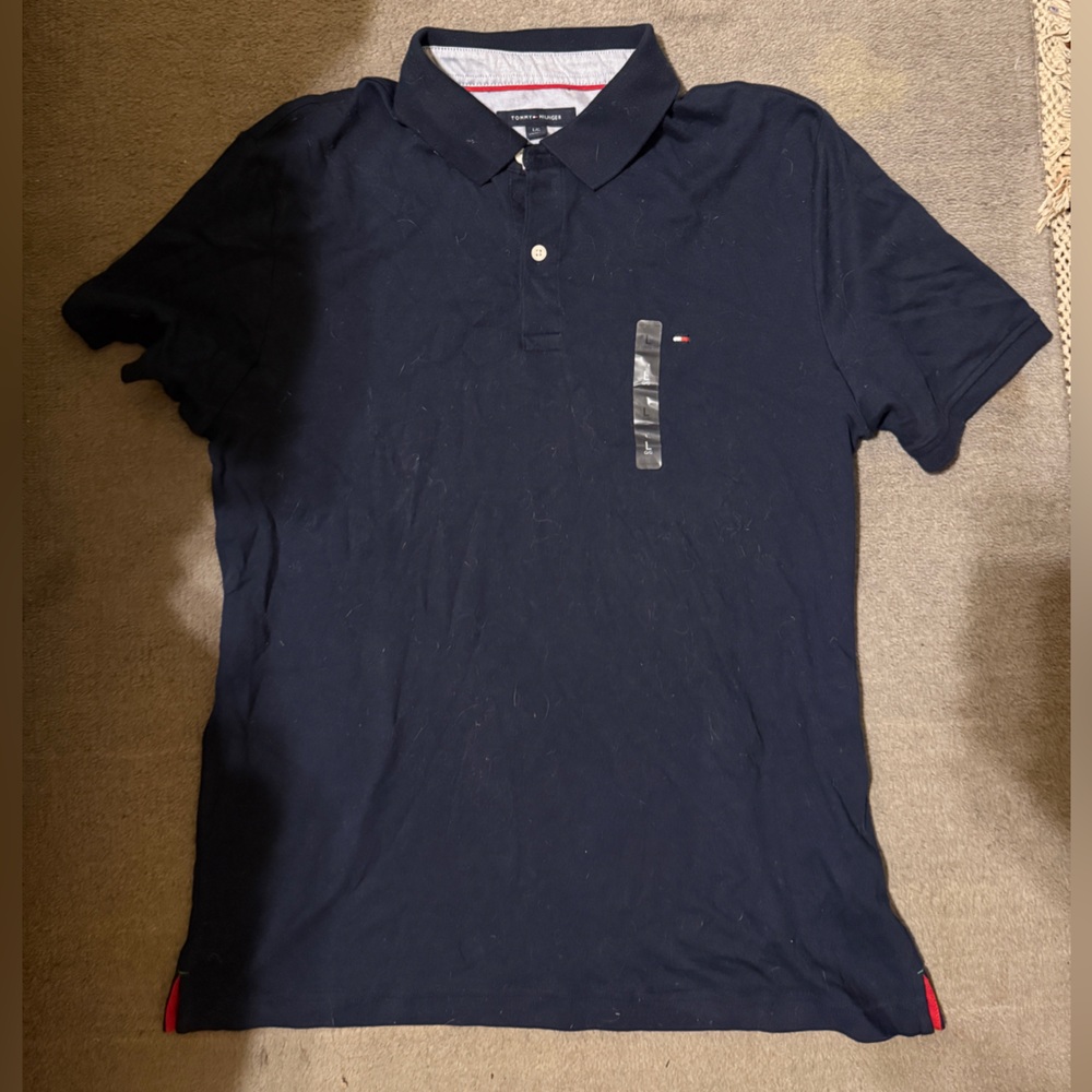 Tommy Hilfiger Men’s Large Navy Blue Polo Shirt NWT Short Sleeve
